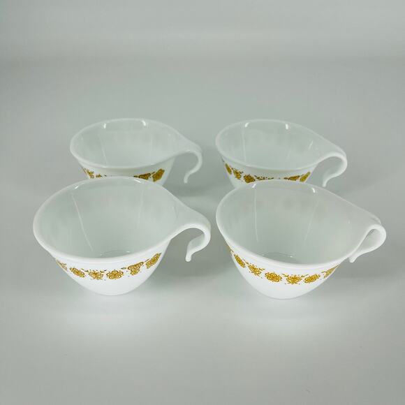 Vintage Corelle by Corning Butterfly Gold Flat Coffee Tea Cups - Set of 4 - GUC - Picture 9 of 11